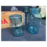 Vintage Canada Dry Wooden Crate with Assorted Glass Bottles and Jars
