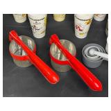 Large Assortment of Kitchen Utensils, Cartoon Cups, and Breville Electric Appliance