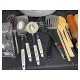 Large Assortment of Kitchen Utensils, Cartoon Cups, and Breville Electric Appliance