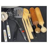 Large Assortment of Kitchen Utensils, Cartoon Cups, and Breville Electric Appliance
