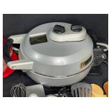 Large Assortment of Kitchen Utensils, Cartoon Cups, and Breville Electric Appliance