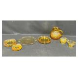 Vintage Yellow/Light Amber Glassware Set - Plates, Pitcher, and Cups