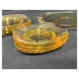 Vintage Yellow/Light Amber Glassware Set - Plates, Pitcher, and Cups