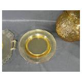 Vintage Yellow/Light Amber Glassware Set - Plates, Pitcher, and Cups
