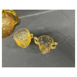 Vintage Yellow/Light Amber Glassware Set - Plates, Pitcher, and Cups