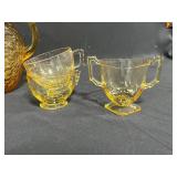 Vintage Yellow/Light Amber Glassware Set - Plates, Pitcher, and Cups