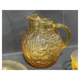 Vintage Yellow/Light Amber Glassware Set - Plates, Pitcher, and Cups