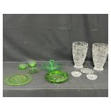 Lot of Vintage Pressed Glass and Uranium Glass Tableware