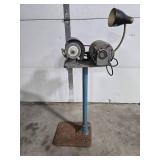 Vintage Bench Grinder on Stand with Integrated Lamp