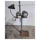 Vintage Bench Grinder on Stand with Integrated Lamp