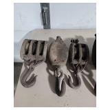 Lot of 5 Vintage Pulley Blocks with Hooks