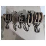 Lot of 5 Vintage Pulley Blocks with Hooks