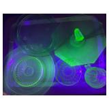 Lot of Vintage Pressed Glass and Uranium Glass Tableware