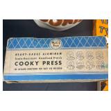 Vintage Lot of Cooky Press, Cookie Cutters, Recipe Boxes, and Home Decor
