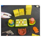 Vintage Toy Lot with Tonka Trucks, Racing Boats, and Assorted Figures