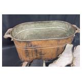 Vintage Ice Skates and Metal Wash Tub Lot