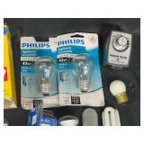 Assorted Lot of Light Bulbs and Electrical Accessories