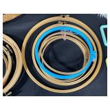 Collection of Embroidery Hoops, Frames, Scarves, and Brooks Brothers Hat