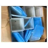 Lot of Plastic Storage Containers with Blue Lids