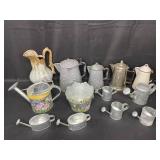 Assorted Vintage Pitchers, Watering Cans, and Decorative Metalware Collection