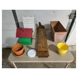 Assorted Birdhouses, Planters, and Wall Shelf Lot