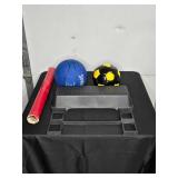 Assorted Lot: Step Stool Attachment, Basketball, Soccer Ball, and Posters