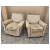 Pair of Beige Upholstered Swivel Chairs