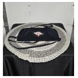 Lot of Round Crochet Rug, Apron, and Clothespins