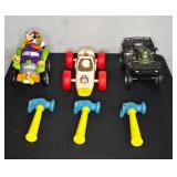Lot of Assorted Toy Vehicles and Plastic Hammers