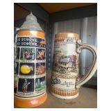 2 beer steins a crystal pitcher