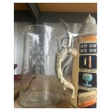 2 beer steins a crystal pitcher
