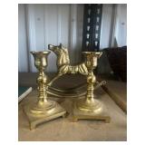Brass Horse & Candle Stick Holders