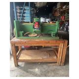 Big wood working bench  with vises and wood homemade turning lathe   nice setup
