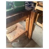 Big wood working bench  with vises and wood homemade turning lathe   nice setup