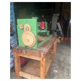 Big wood working bench  with vises and wood homemade turning lathe   nice setup