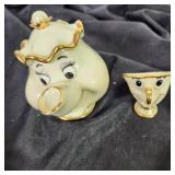 Lot Of Two Disney Lenox Figures Cogsworth Right On Time And Mrs. Potts & Chip