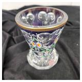 Gorgeous Moldau Crystal Vase Hand Made In Bohemia Floral Print Excellent Condition