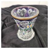 Gorgeous Moldau Crystal Vase Hand Made In Bohemia Floral Print Excellent Condition