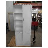 White Wood 31.5 in. W Buffet Kitchen Cabinet Storage Cabinet with Adjustable Shelves and Flip Storage for Garbage Bin