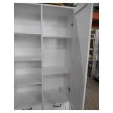 White Wood 31.5 in. W Buffet Kitchen Cabinet Storage Cabinet with Adjustable Shelves and Flip Storage for Garbage Bin