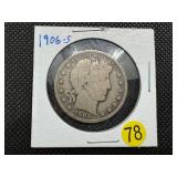 1906-S Silver Barber Half Dollar