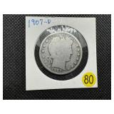 1907-D Silver Barber Half Dollar