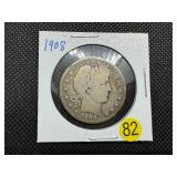 1908 Silver Barber Half Dollar