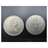 1972 Crown Coin Issued to Commemorate the Silver Wedding of Elizabeth and Philip and 1977 Jubilee Crown Coin