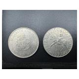 1972 Crown Coin Issued to Commemorate the Silver Wedding of Elizabeth and Philip and 1977 Jubilee Crown Coin