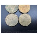 Four 100 Peso Mexican Carrenza Coins (1984 and 3 1987) and Four 1985 20  Peso Mexican Coins