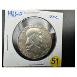 1963-D Silver Franklin Half Dollar Marked UNC When Purchased