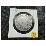1902 Silver Barber Half Dollar