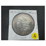 1878-S Morgan Silver Dollar Marked MS63 When Purchased - Nicely Toned!