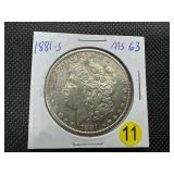 1881-S Morgan Silver Dollar Marked MS63 When Purchased